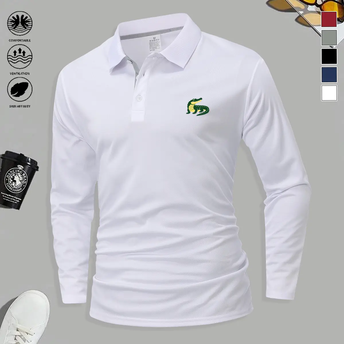Men’s solid-color polo shirt with a turn-down collar; breathable, quick-drying golf casual shirt made from lightweight stretch polyester with button design; suitable for summer office wear and everyday outfits; comfortable slim-fit short-sleeve top; men’s