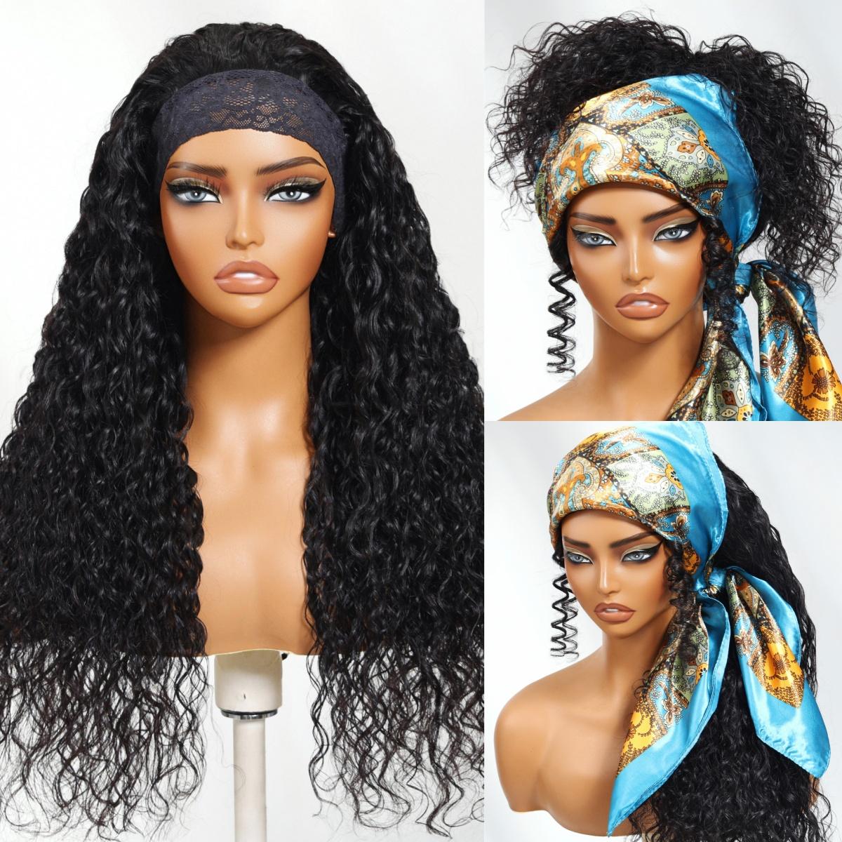 Unice Glueless No Slipping Water Wave Lace Headband Wigs with Drawstring All-Day Security Put On and Go Human Hair Wigs Beginners Friendly SpringStatements