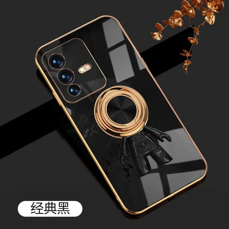 For VIVO S12 6D Astronaut Electroplated Ring Stand Phone Case HNTKR-0184