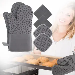 6 Pcs Oven Mitts and Pot Holders, Kitchen Oven Glove High Heat Resistant 500 Degree Extra Long Oven Mitts and Potholder with Non-Slip Silicone Surface for Cooking