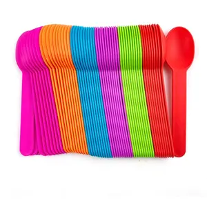 50 count  Plastic Wide Handle Spoons,Ice Cream Spoons Dessert Spoons 5.9" Long,Random 5 Colors