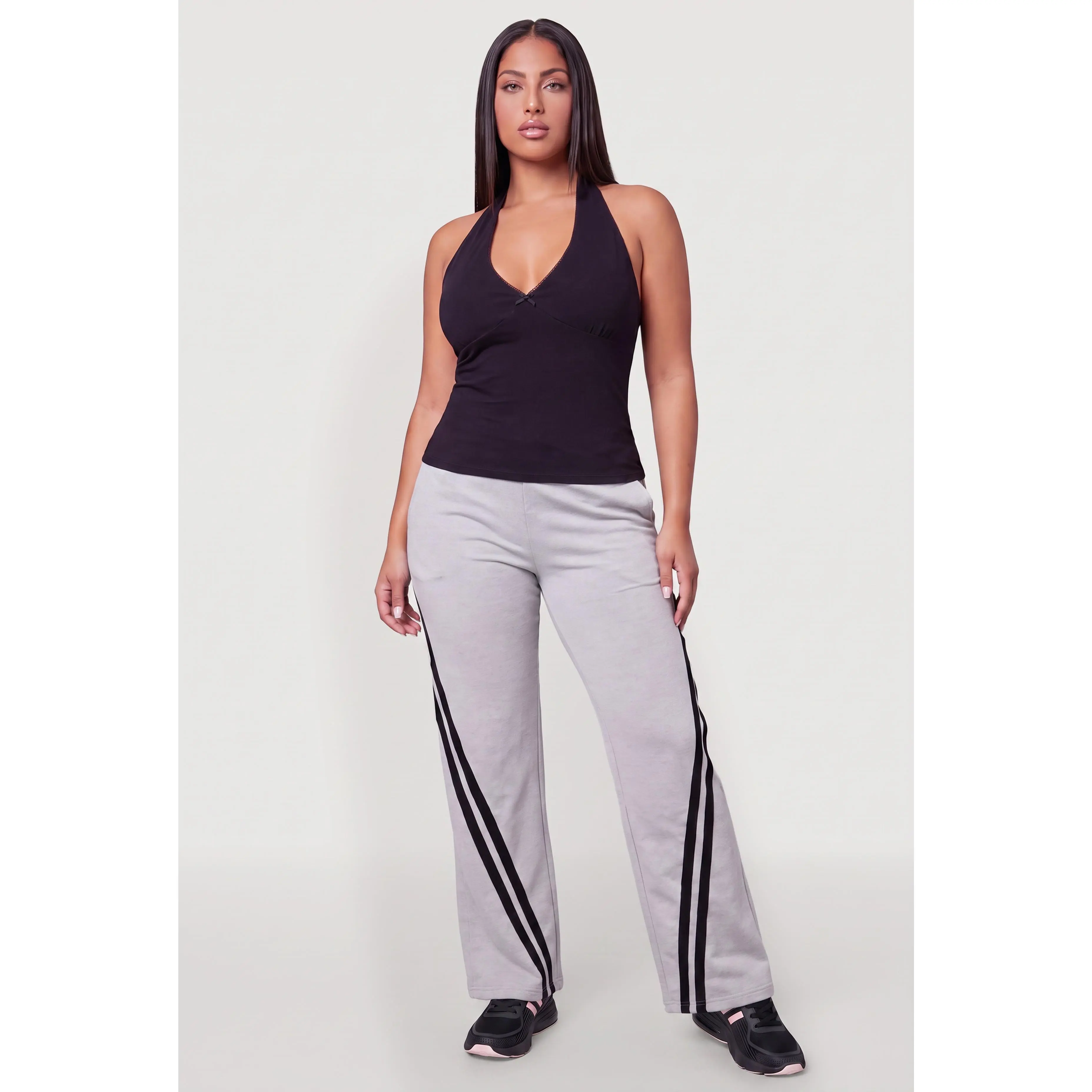Plus Size Pull On Sweatpants with Varsity Stripe Detail