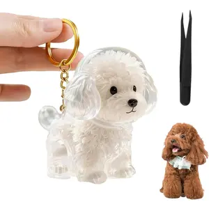 Hair Collector  Charm Memorial Storage Box,Memorial  for Pet Lovers,Transparent  Keepsake Capsule,Cute  Collection Bottle, Hair Holder Keyring(Teddy)