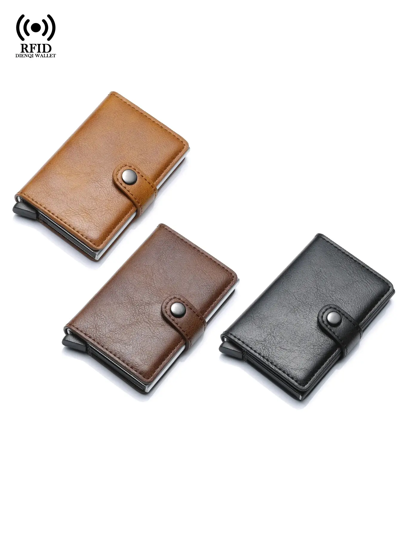 RFID Blocking Smart Pop Up Credit Card Holder for Men Women PU Leather Metal Business Mini Cardholder Case Minimalist Wallet, Gift For Men Graduation