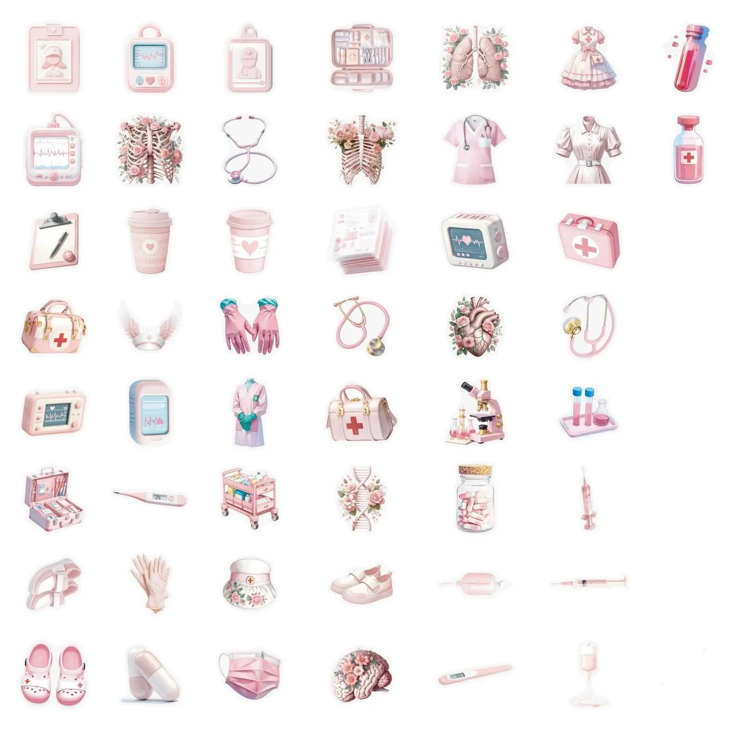 50 Pink Medical Sticker Bundle | Cute EMT EMS Decals for Notebook Laptop Water Bottle