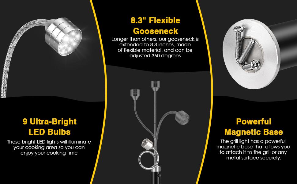 Must Have BBQ Accessories - [2 Pack] Waterproof & Heat Resistant Grill Light, 360° Gooseneck, Magnetic Work Light for Camping, Cooking, Fishing - Gift Box, Batteries Included