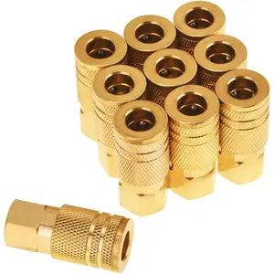 1/4'' Air Hose fittings, 10-Pack Brass 1/4 Inch NTP Female Industrial Coupler, 1/4'' Air Line Quick Connect Fittings for Auto Shop, Compressor Hose Repair Kit, 1/4 Inch NTP Coupler