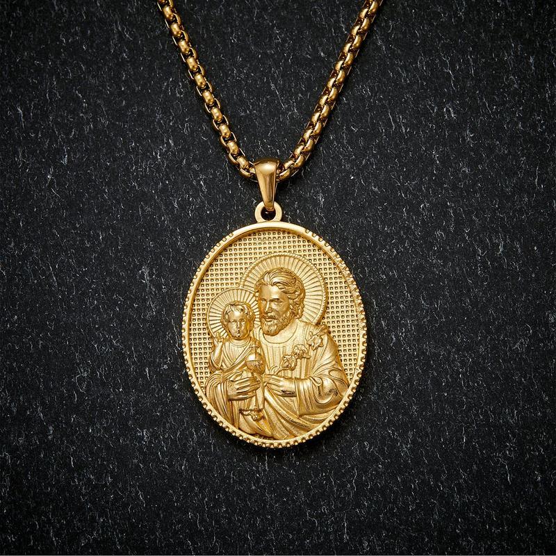 St. Joseph Holding Baby Jesus Pendant  Elegant Faith-Inspired Metal Necklace | Christian Jewelry Gift