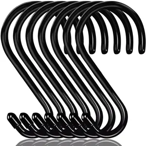 6 Inch Large S Hooks for Hanging Plants, Non Slip Vinyl Coated S Hooks Heavy Duty, Metal Black Closet Hanger Hooks for Hanging Plant Jeans Pot Pan Clothes Purses Towel Bags Scarfs- 8 Pack