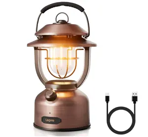 Lepro Retro Classic LED Camping Lantern, High Lumens, Daylight White 2500K and 5000K, Dimmable, USB Rechargeable, Waterproof for Camping, Vintage Decoration and Emergency (USB Charging Cable Included)