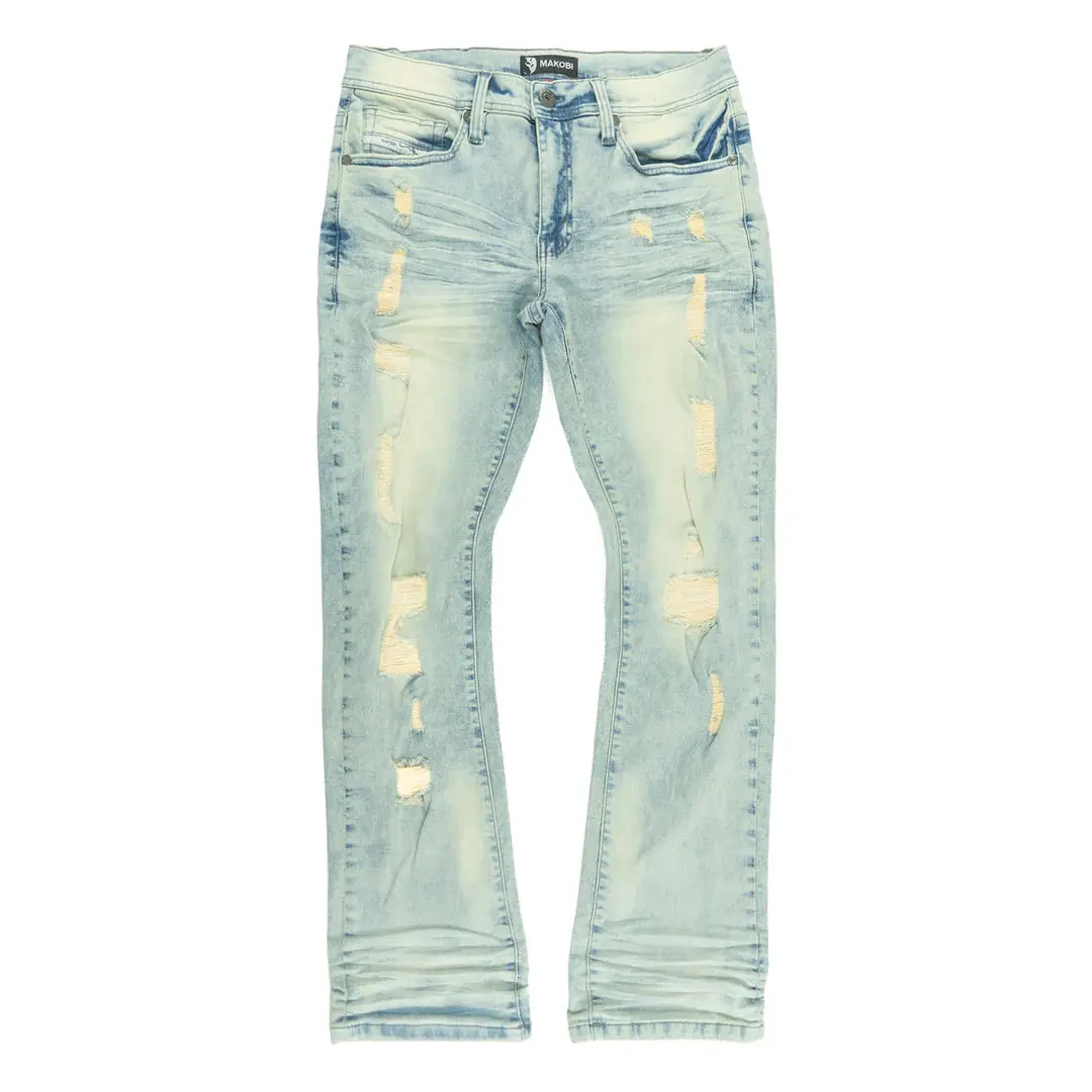 Mens Vintage Makobi 'Prego' Denim Jeans, Slim Fit, Classic Menswear, Zipper Design, Style M1900
