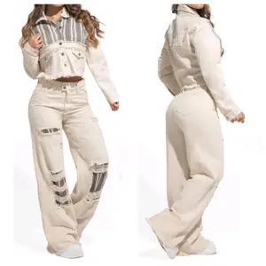 Colombian Pants and Jacket Set LO-0492 - Women's Casual Outfit with Distressed Design and Versatile Style - Womenswear, Clothes