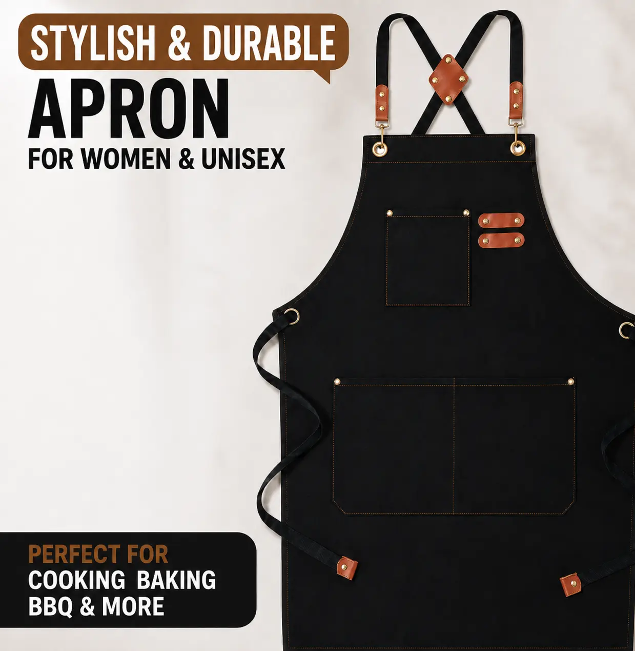 MIUVA Aprons for Women with Pockets  Water Repellent Cotton Canvas Server Apron Unisex Cross Back Work Apron with Large Pockets Adjustable Straps for Kitchen Cooking Baking BBQ