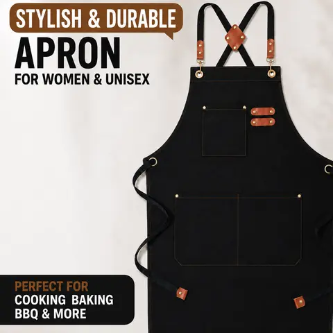 MIUVA Handmade Cotton Apron - 12oz Heavyweight Water-Repellent Cotton Canvas Cross Back Single Apron, Adjustable Straps, Large Pockets, Casual Patchwork, for BBQ to Baking, Painting & Sculpt, Ideal Adult Gift