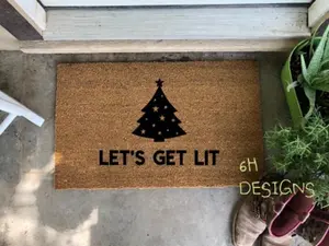 Let's Get Lit, Holiday Front Porch, Christmas Decor, Custom Doormat, Personalized Welcome Mat, Dirty Christmas Sweater, Funny Holiday Sign