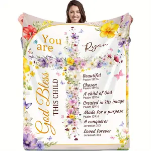 Personalized Floral Blanket with Name "Ryan" - Soft Polyester Flannel, Customized with "You are God'S Blessing" and Scripture Verses, Perfect for Home or Gift, All-Season Use, Allseason Gift|Personalized Gift|Durable Polyester, Blankets for Home