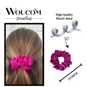 Woucom Satin Fuchsia Scrunchie Antifrizz Elegant & Crease-Free Soft Hair Accessory for Women's Stylish Look Fashionable and Comfortable Assorted Glossy Satin Scrunchies High Quality Elastic Band 7 Inch Fashionable Hair Band