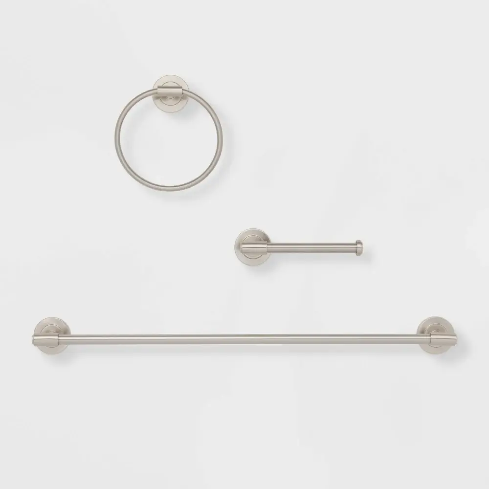 Threshold 3-Piece Brushed Bathroom Hardware Set SnapGrip Installation Threshold 3-Piece Brushed Bathroom Hardware Set SnapGrip Installation