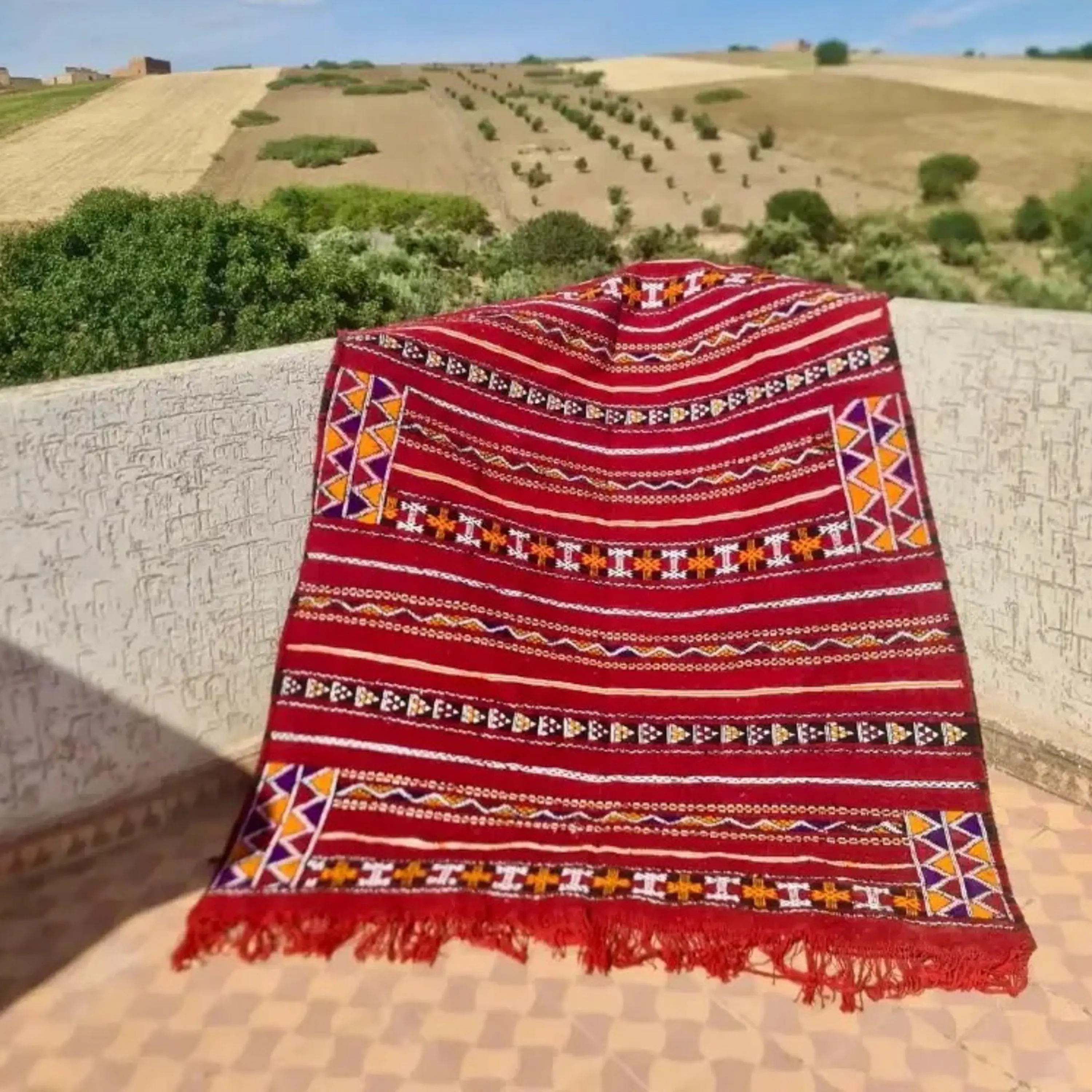 Handmade Moroccan Berber Wool Rug - Pomegranate Burst