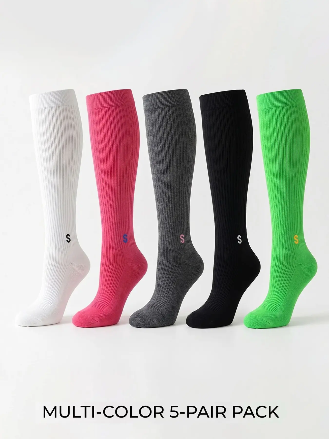 5 Pairs Women's Knee-High Socks Soccer Socks Outdoor Sport Athletic Socks Color Stretchy Sports Compression Socks for Men Women Teens