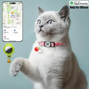 Breakaway Cat Collars with Bells & Fruit Pendants, Safety Buckle Kitten Collar, Adjustable ID Name Tag, Lightweight, iOS Only Tracker