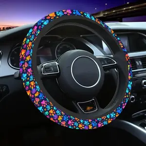 1pc 1.6 x 15 inch Colorful Dog Paws Pattern car steering wheel cover, non-slip and comfortable, car interior accessory, Car accessories, no inner ring, easy to install and remove, suitable for all car models, a gift for car enthusiasts, 1.22LYY-3