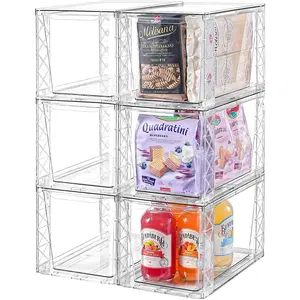 6Pack Stackable Organizer, Pantry Organizers and, Clear Foods Organizer Bins with Handles, Assemble for,, Pantry, Cabinet, Closet