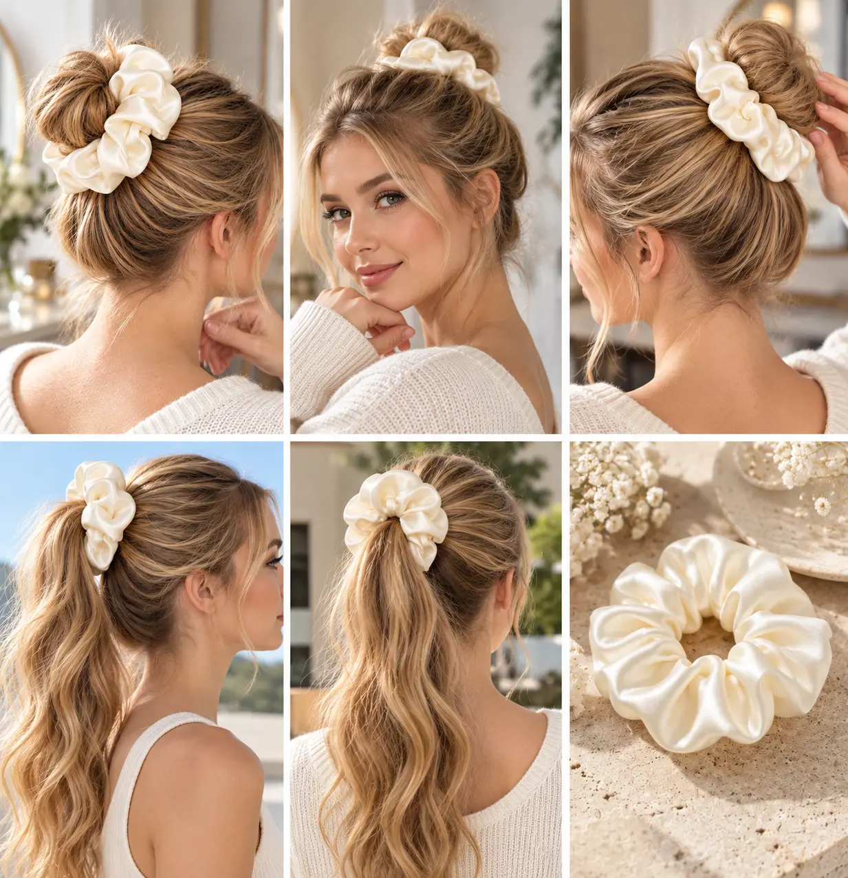 5-Pack Satin Scrunchies for Women – 5 Colors Oversized Soft Hair Ties, Silky Ponytail Holders, Gentle Elastic Hair Accessories for Daily Styling