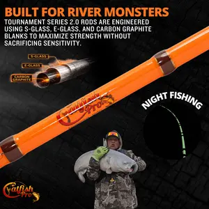 Catfish Pro Tournament Series 2.0 7'6" One-Piece Casting Rod, Sun-Activated Full Glow Baitcaster Fishing Rod for Catfish & Big Fish