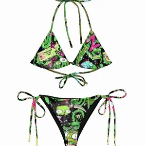 Inspired Scene Cyber Rave Print String Bikini - Triangle Bikini Set HRD YE2 U7T