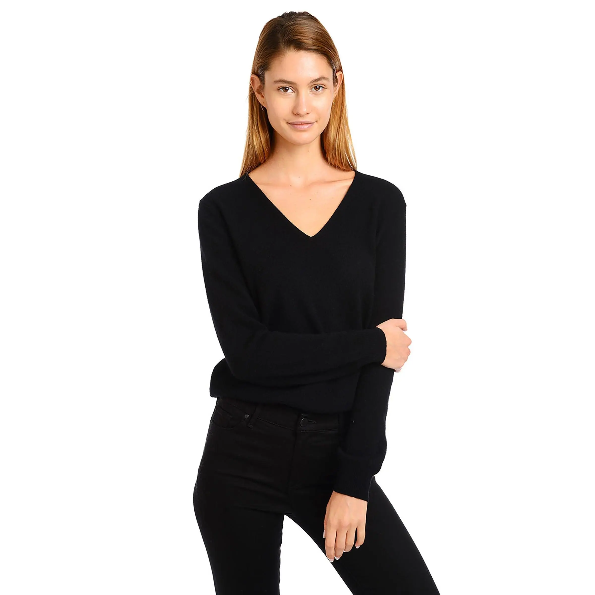 MOTT & BOW Women's Willow 100% Cashmere Sweater - Classy V-Neck, Lightweight Oversized Knit, Pilling-Resistant, Fabric, Fit