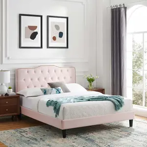 Modway Amber Performance Velvet Twin Platform Bed in Pink