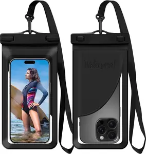 Waterproof Phone Pouch, with Interior Card Pocket, Large Waterproof Phone Case for iPhone 17 16 15 14 Pro Max, IPX8 Lightweigt Cellphone Dry Bag, Beach Cruise Ship Essentials,1 Pack-Black-8.3″