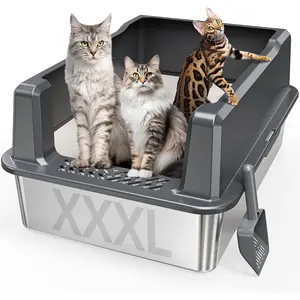 XXL Stainless Steel  Litter Box with Lid, 26" L x 18" W x 12" H Metal Litter Box with Hight Sides for Big Cats & Multiple Cats, Never Absorbs Odors, Anti- Leakage, Easy Cleaning