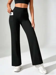 Women's High Waist Wide Leg Pants with Pockets, Female Sporty Fitness Long Trousers, Comfortable and Stylish Workout Wear, Workout Bottoms