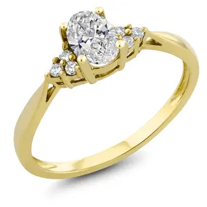 Gem Stone King Solid 14K Gold Lab Grown Diamond Engagement Ring For Women | Center Oval Shape 6X4MM | Wedding Anniversary Promise Gold Ring | 1/2 Cttw | Available in Size 5, 6, 7, 8, 9