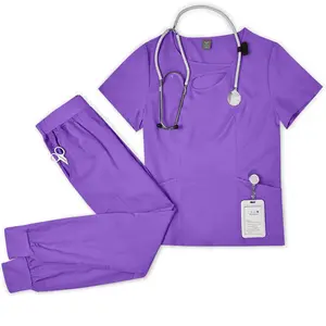 Scrubs Set Multiple pockets V-Neck Top and Drawstring Scrub Pant - Medical Uniform Women Scrub Set Clearance