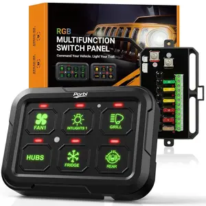 Porbi RGB 6 Gang Switch Panel Universal Circuit Control Relay System w/Momentary Toggle Pulsed Memory Function Automatic Dimmable 12-24V Light Switch Panel for Truck UTV Car Boat IP65 Waterproof
