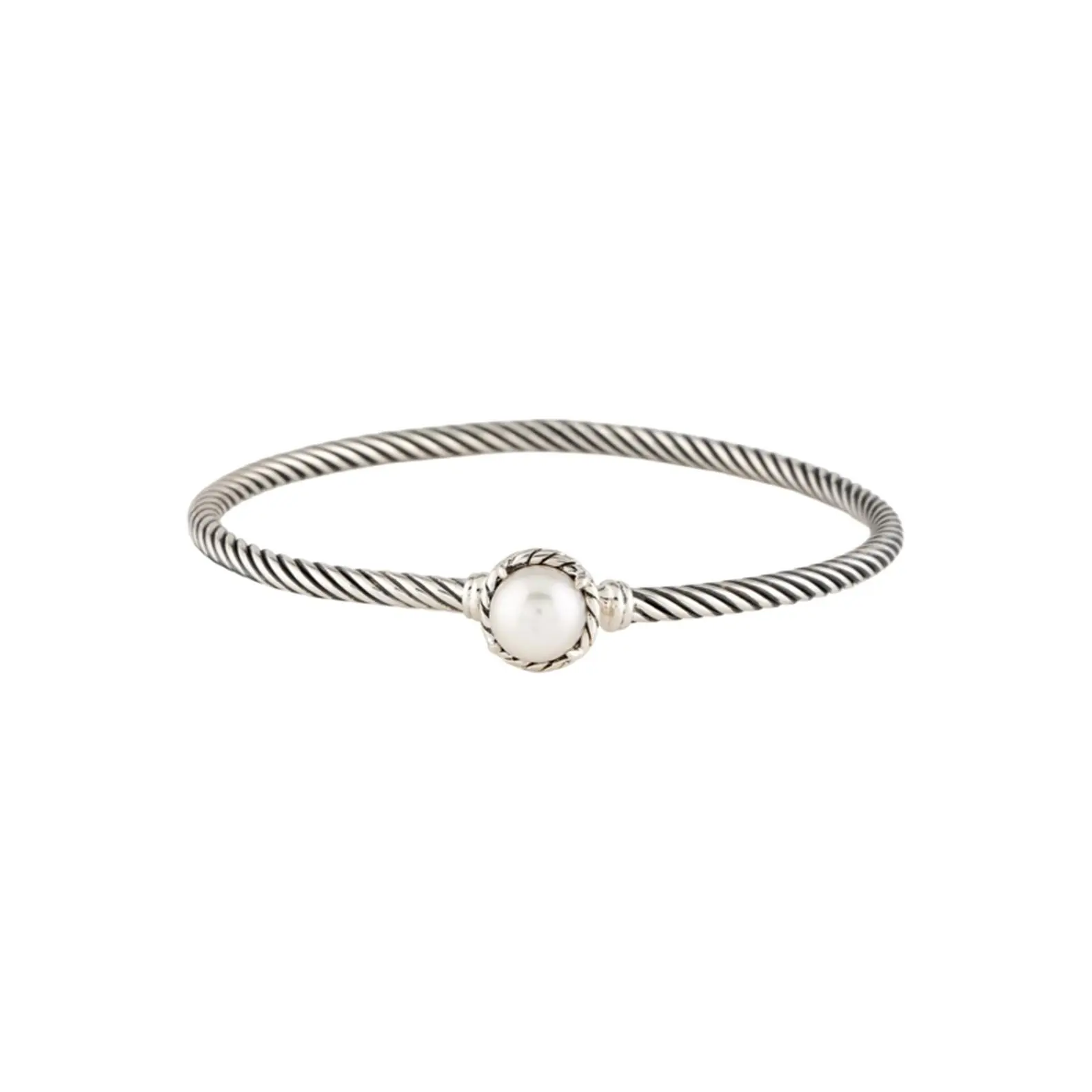 Elegant Pearl Bangle with Twisted Design, Silver Tone, Minimalist Style, Perfect for Everyday Wear