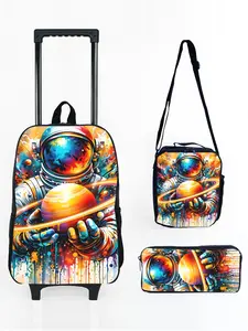 17-inch Wheeled Backpack 3-Piece Set with Space Astronaut Pattern Print