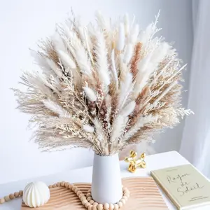 96PCS Natural Dried Pampas Grass Boho Home Decor Bouquet Phragmites Dried Flowers Bouquet for Wedding Floral Arrangements Home Decorations (96PCS)