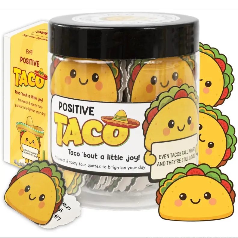 Positive Taco Jar – 60 Funny Emotional Uplifting Support Taco Affirmation, Back to School Gifts for Students, Teachers, White Elephant Gifts, Funny Gift for Boss,Coworkers, Friends, Self Care Gift