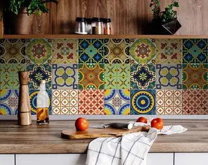 360 Stand Decorative Peel & Stick Vinyl Tile Stickers - 24 Pieces 4x4 in, Easy-Removable Green Mix Tile Designs, Removable Wall Decals for Kitchen Backsplash & Home Room Decor