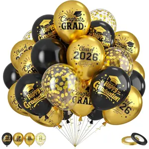 Graduation Balloons, Graduation Party Decoration, 30PCS 12 Inch Black and Gold Confetti Graduate Ballons for Grad College High School Class of 2026 Congrats Grad Party Decorations