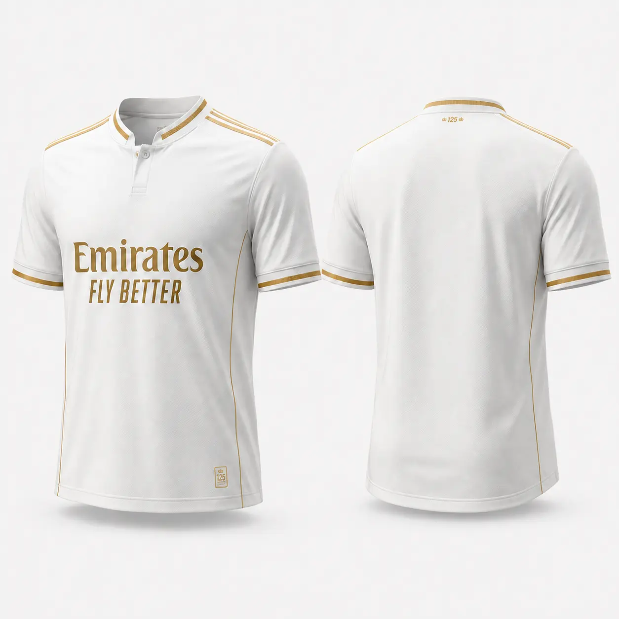 Emirates Fly Better White Jersey with Gold Accents and Logo