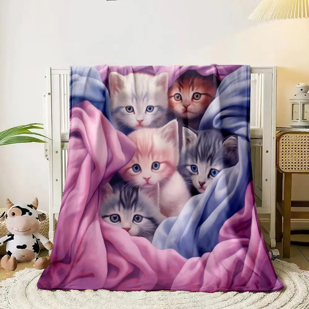Cat Print Blanket, 1 Count Soft Warm Napping Blanket for Sofa, Bed, Living Room, Office, Travel, Camping, Chair, Comfortable Blankets for All Season
