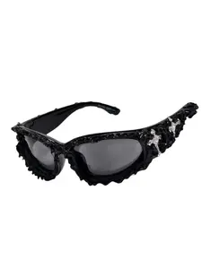 Unisex Party Glasses, Rhinestone Design, Full-Rim Plastic Frame, All-Seasons Wear, High-Quality Metal Accessories, Random Handmade Effect