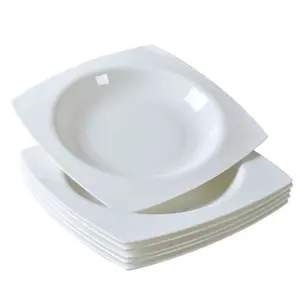 Stylish 6-Piece Square Shape Ceramic Dinnerware Set - Microwave-Safe White Plates, Tableware for Family Serving, Ideal for Home Use
