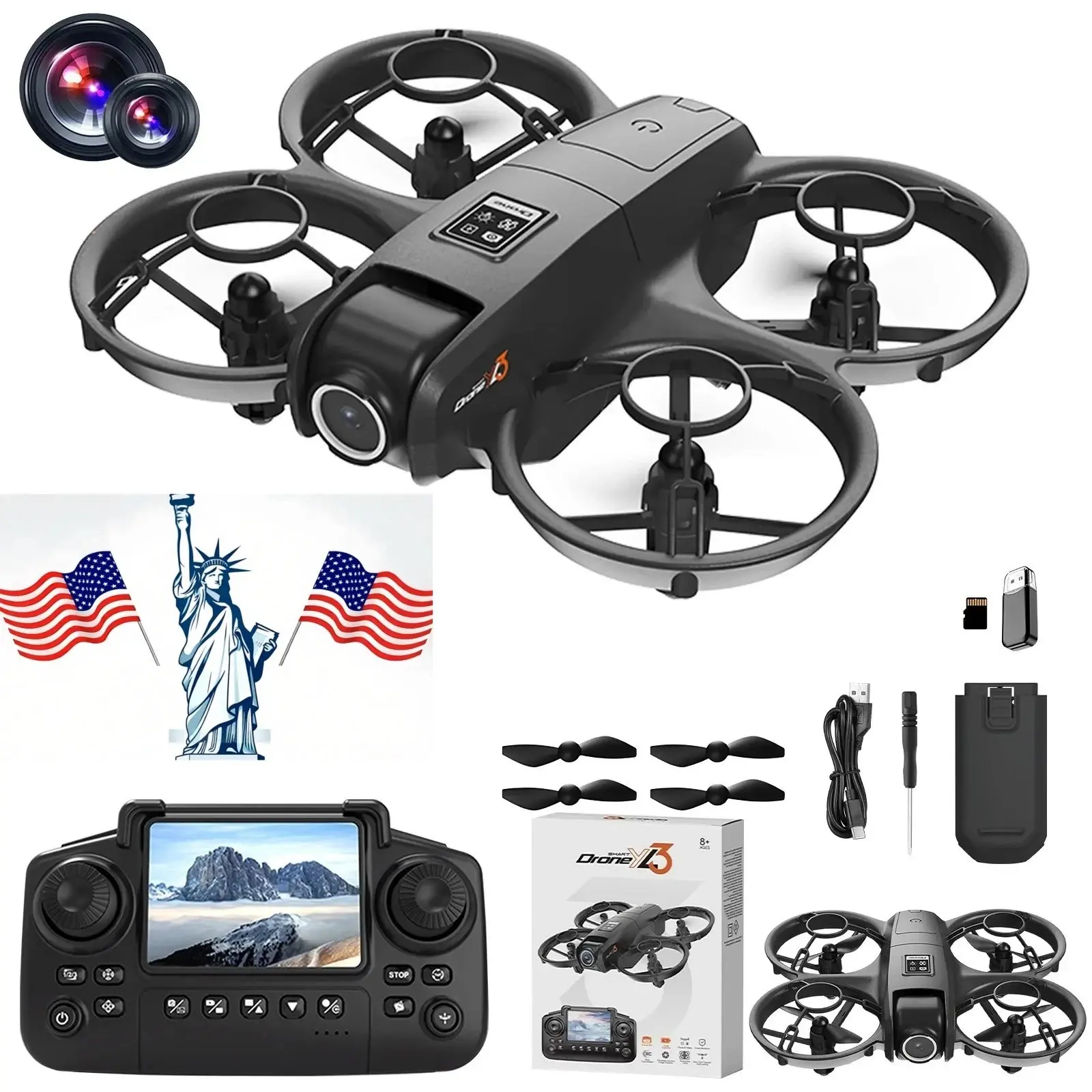 Mini Drone with HD Dual Cameras, Propeller Safety Protection, 3-Speed Adjustment for Photography, Aerial Shooting