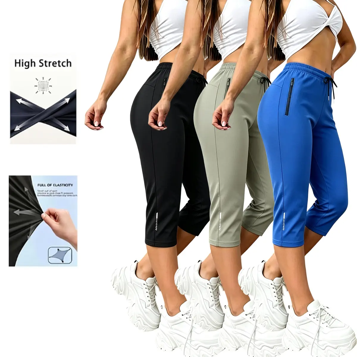 Women’s summer casual athletic shorts, 3-pack; adjustable drawstring waist, zippered pockets for secure storage; lightweight shorts suitable for sports fitness, outdoor recreation, and everyday casual wear; women’s shorts — SummerWins, summervibes